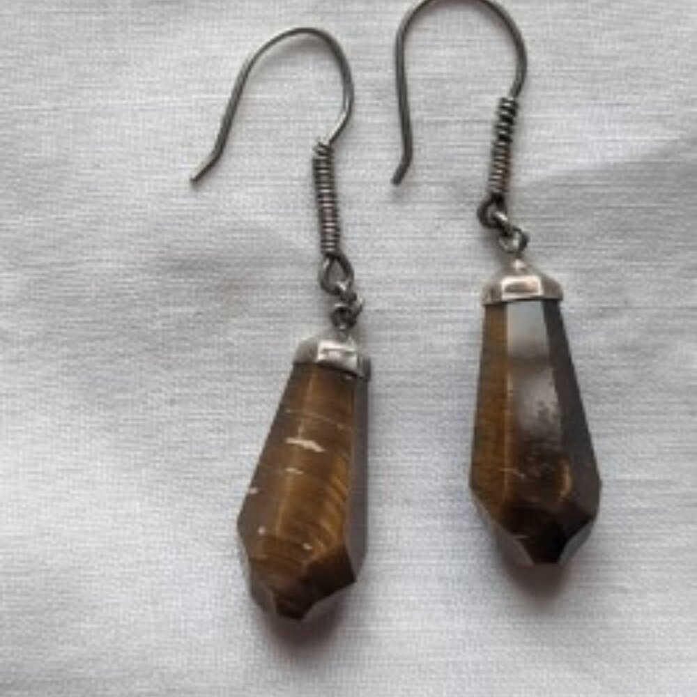 Sterling Silver Tiger Eye Stone Earrings